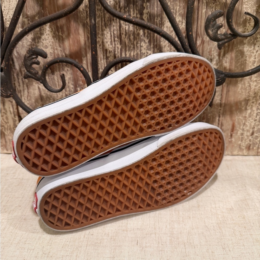 Vans Orange Checkerboard Slip-On Sneakers 7 - Picture 2 of 9